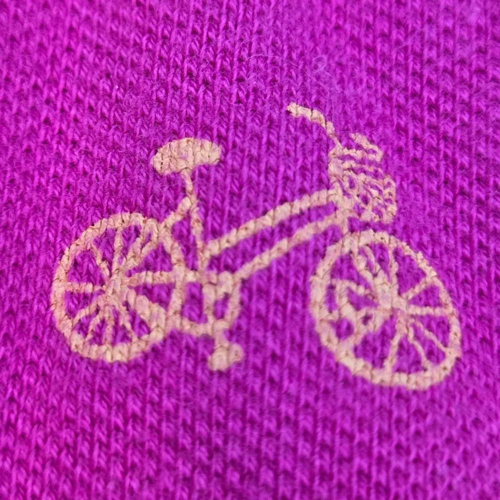Lands End Polo Shirt Womens XS Bicycle Print Classic Fit Pique Knit Pink Magenta